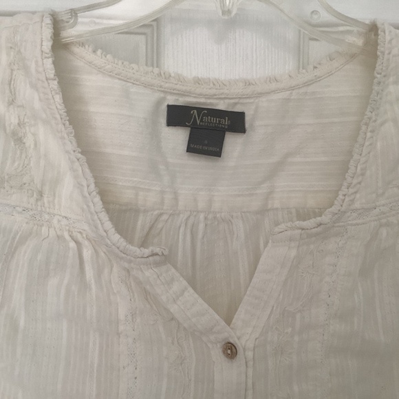 Natural Reflections White Embroidered Cap Sleeve Button Down Shirt S PRE-OWNED - Picture 3 of 10